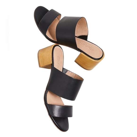 Madewell Shoes - Madewell The Kiera Mule Chunky Wooden Block Black Leather Heel Sandal SZ 9